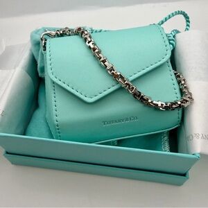 Tiffany & Co. Leather Nano Micro Charm Bag Blue Envelope Close Silver Chain